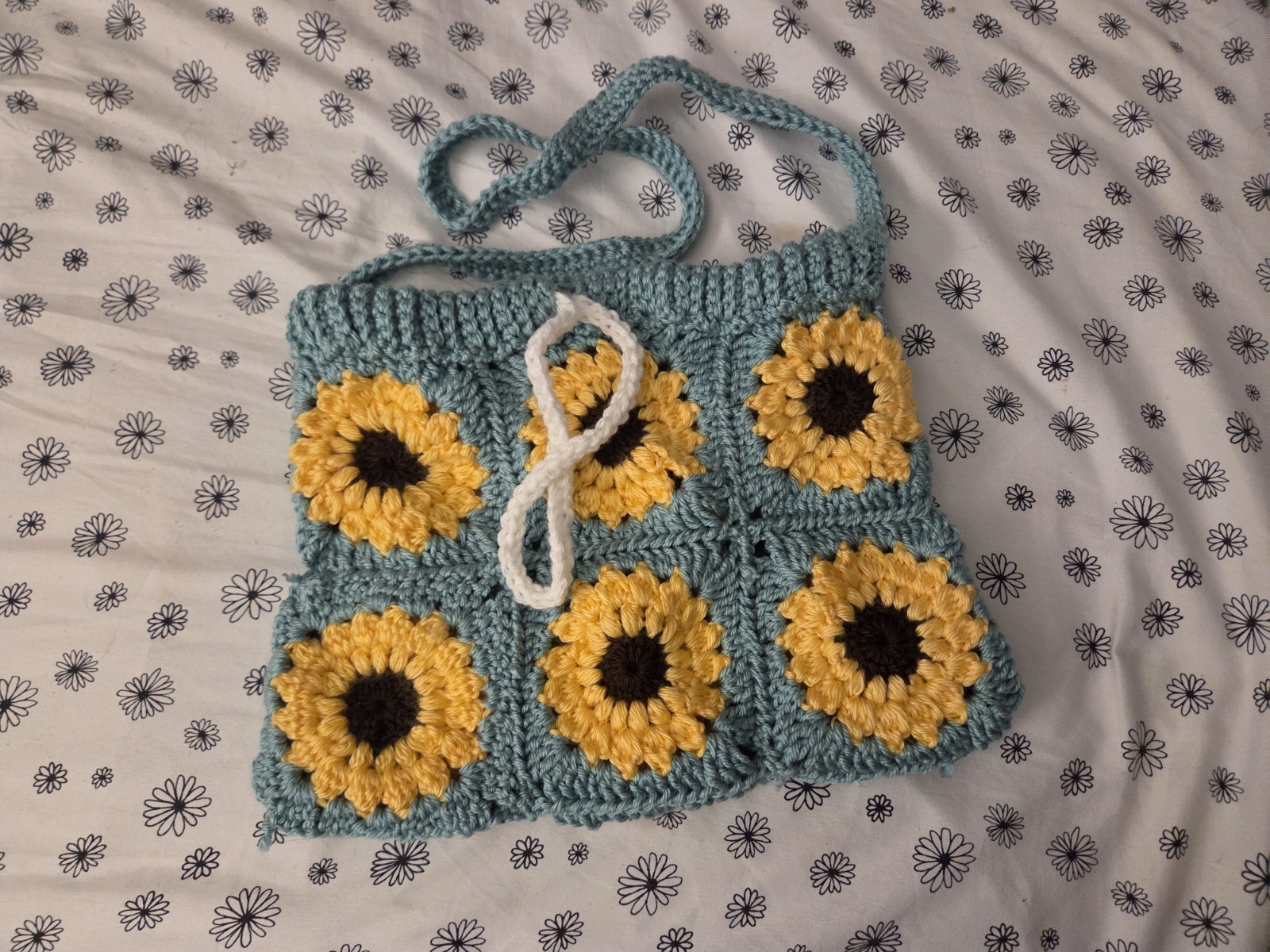 Handmade Crochet Sunflower Granny Square Tote Bag