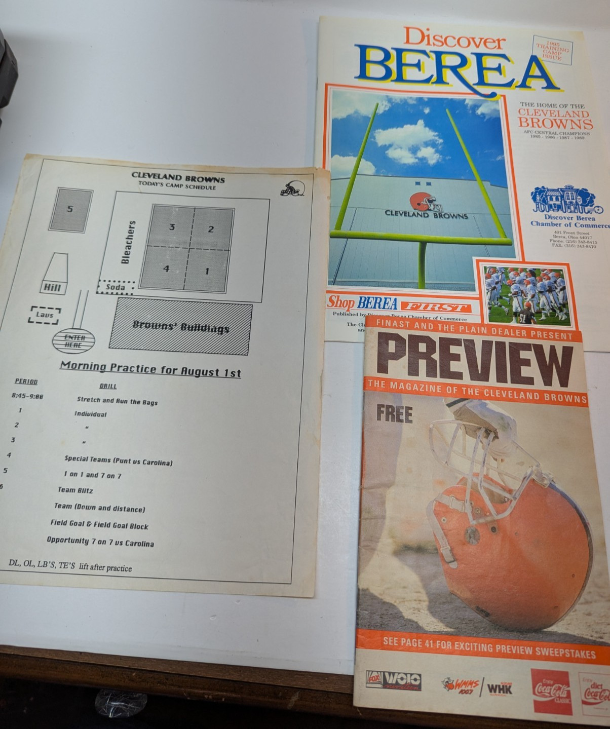 LOT OF 3 Cleveland Browns Preview Program Magazine Discover Berea Camp Schedule