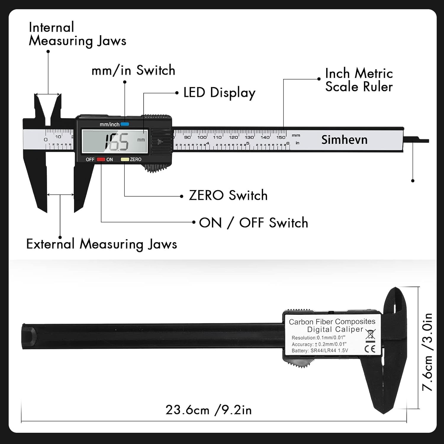 Electronic Digital Calipers, inch and Millimeter Conversion,LCD Screen...
