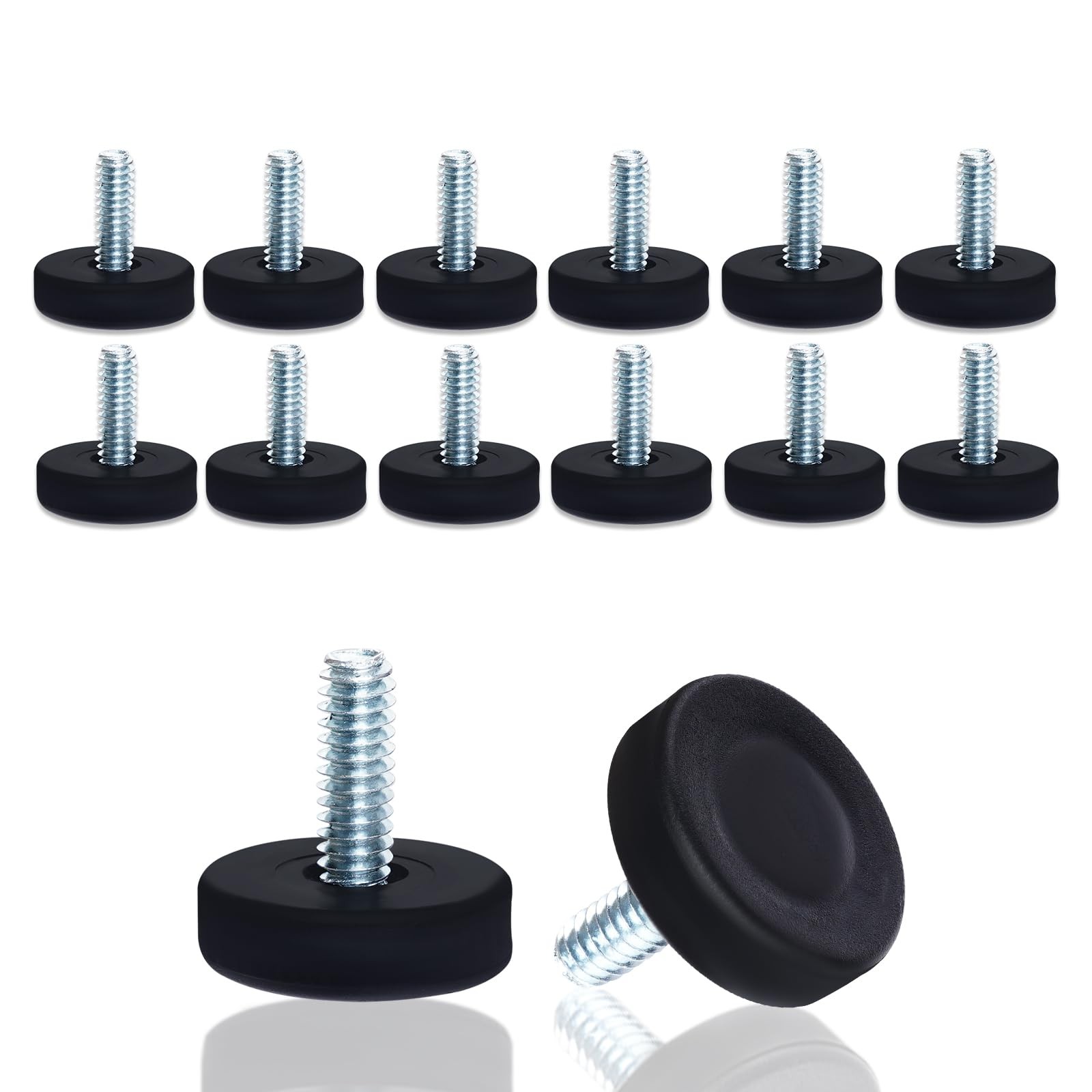 1/4" Thread Leveling Feet, 12 Pcs 1/4‘’-20 UNC Thread, 12 Pack, Black