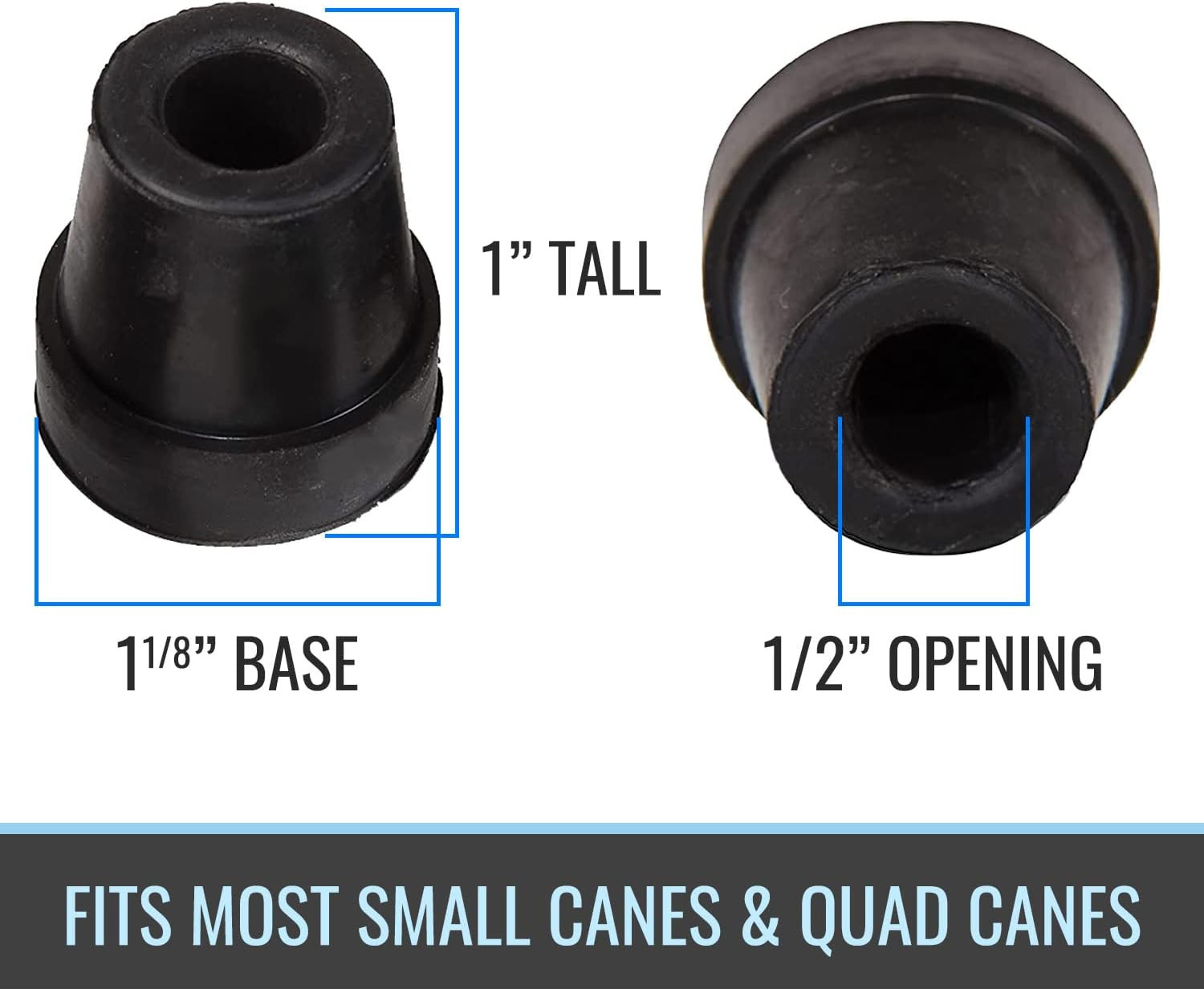 Durable Replacement Quad Cane Tips, Extra Stability, No-Slip Grip, 1/2 Inch, FSA