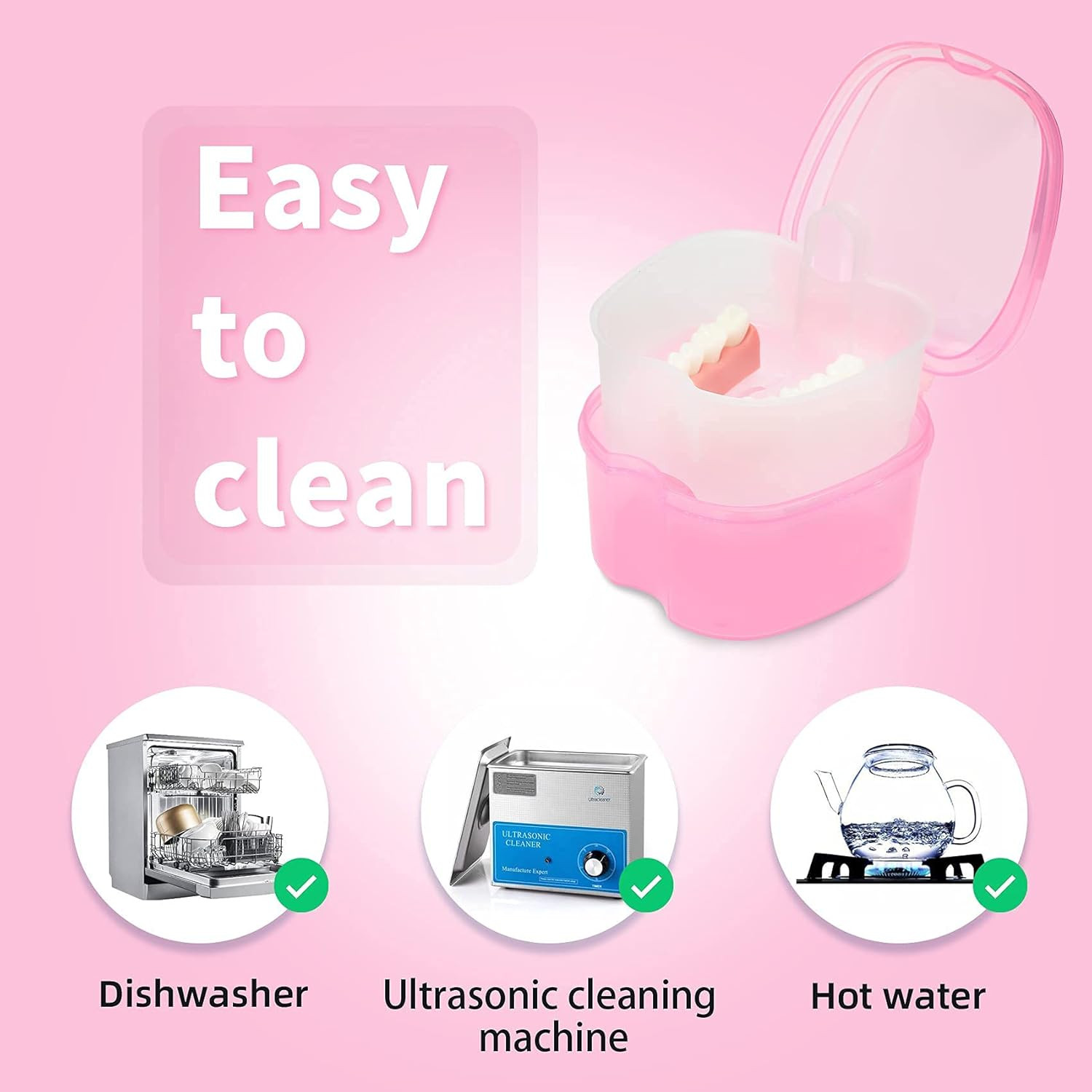 Dental Orthodontic Retainer Container Cleaning Case,Denture Bath Box Case Cup Ho
