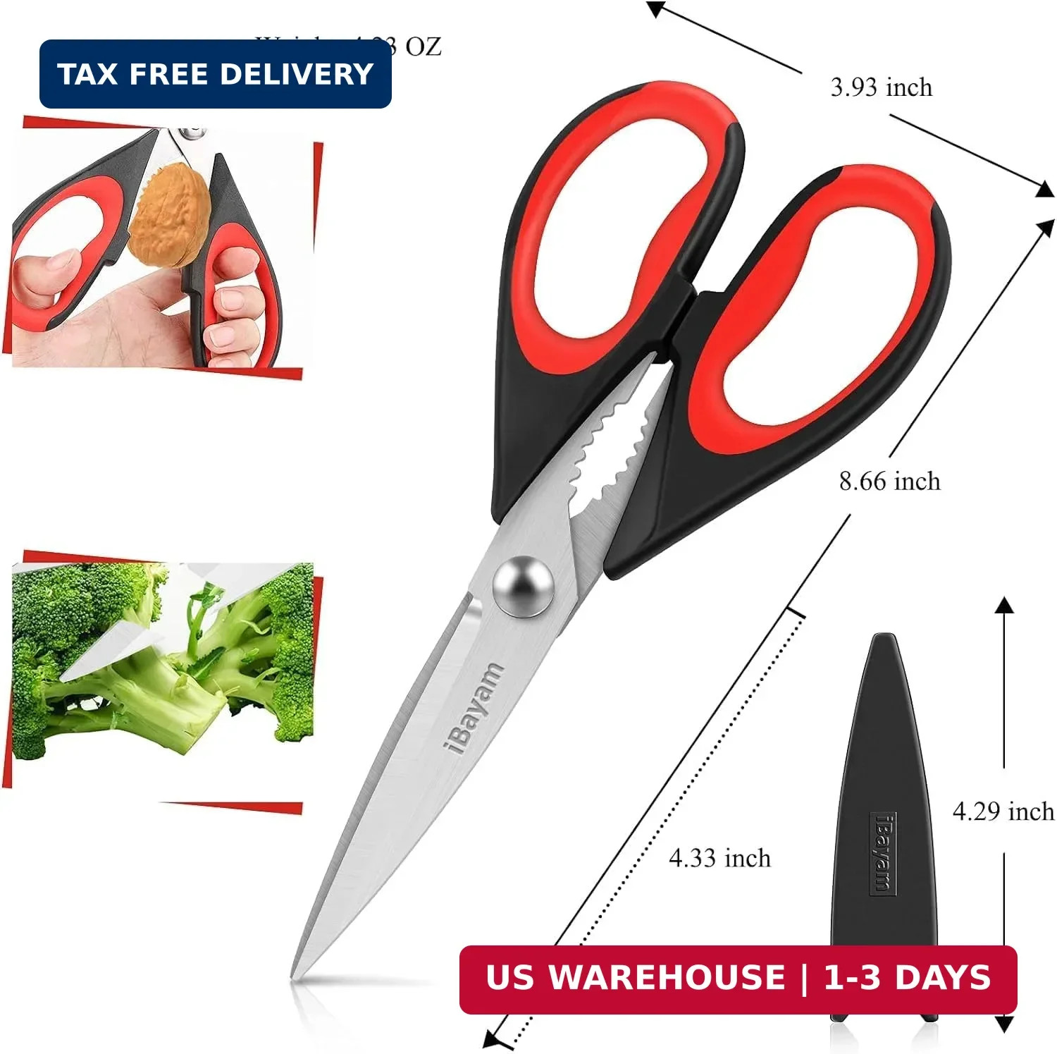 iBayam 3-Pack 8.5"Kitchen Scissors All Purpose Heavy Duty with Protective Sheath