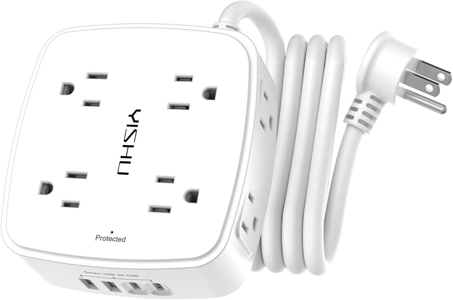 6 Ft Surge Protector Power Strip - 8 Widely Outlets with 4 USB Ports, 3 Side Out
