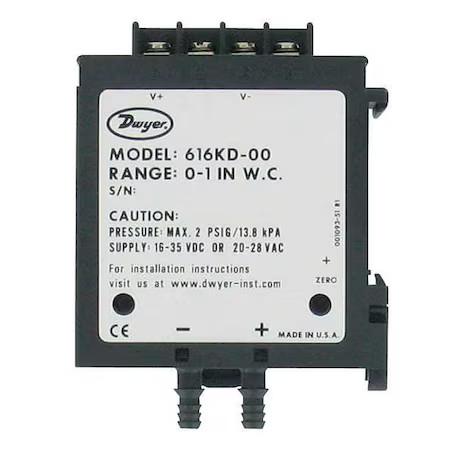 Dwyer Instruments 616Kd-05 Differential Pressure Transmitter, 0 To 15" W.C.,