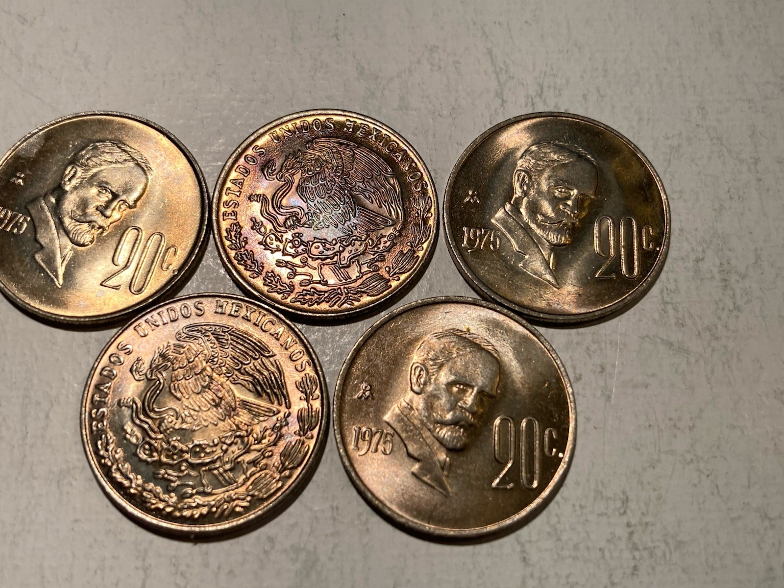 1975 Mexico 20 Centavos Coin (Lot of 5 pcs) KM#442 Uncirculated FREE SHIPPING