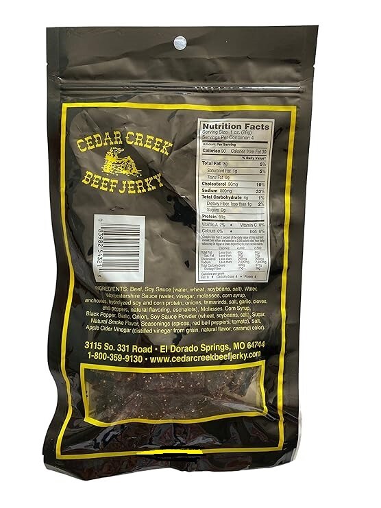 Cedar Creek Beef Jerky Variety Pack, 4x 4 oz Bags Original, Pep, Hot & Teriyaki