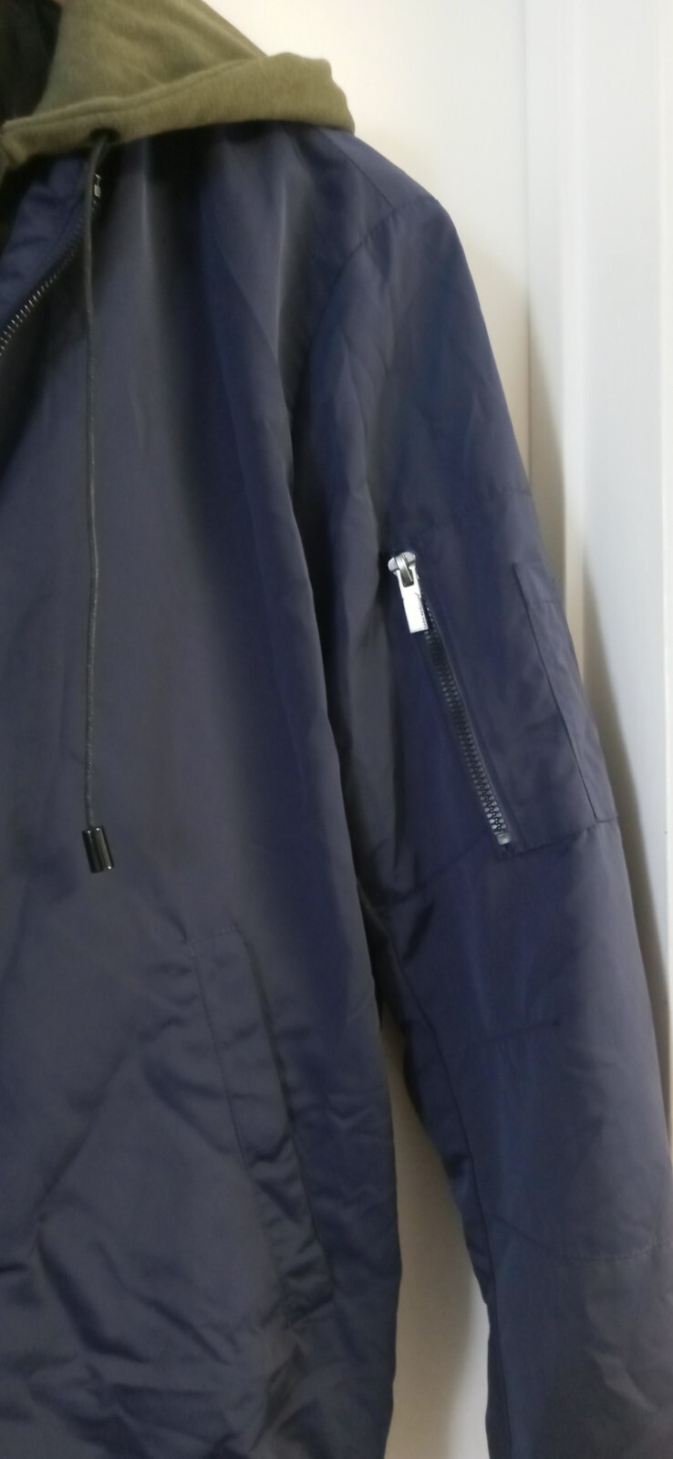 Zara Man Blue & Green Bomber Jacket With Hood Size S
