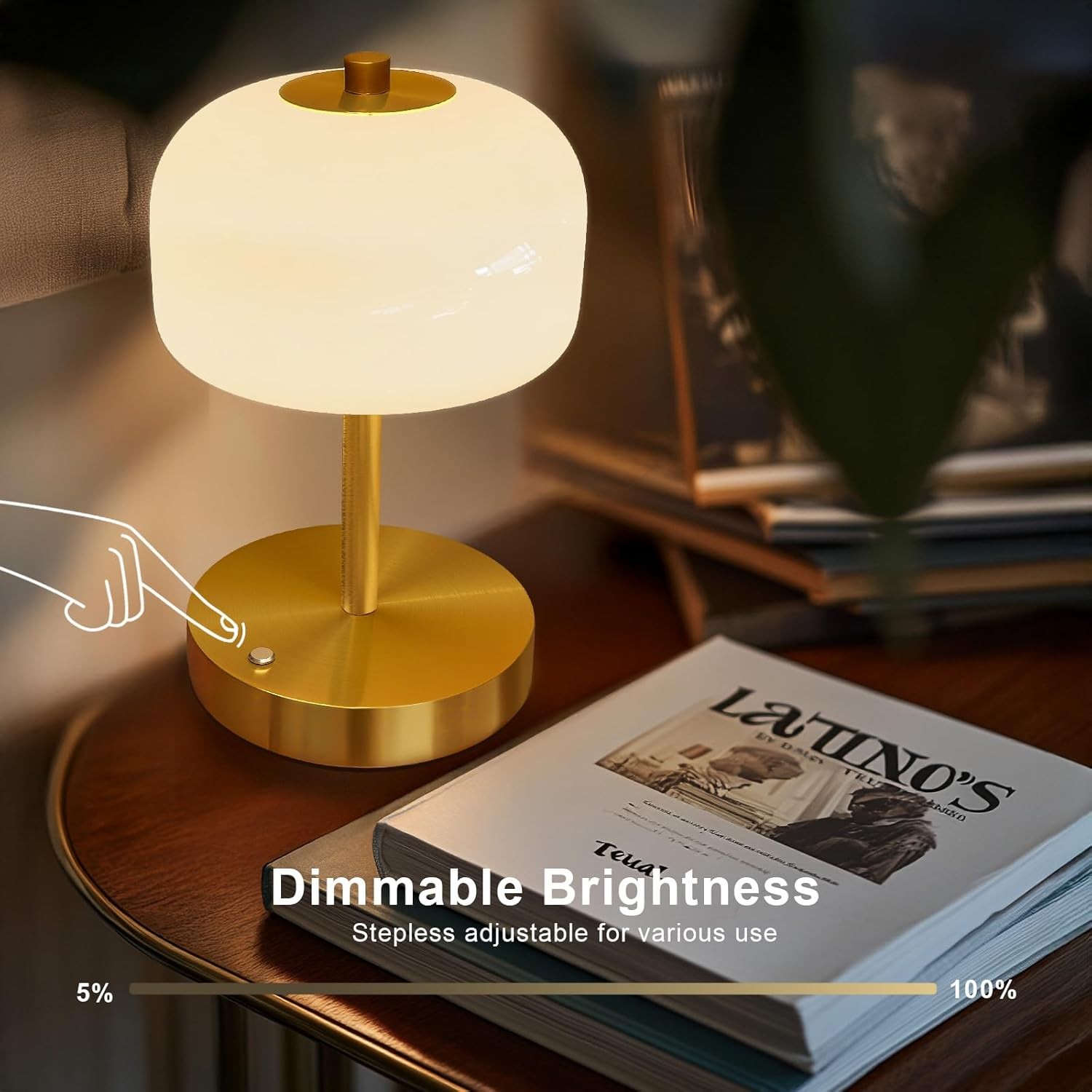 Cordless Rechargeable Table Lamp Touch Dimming Gold