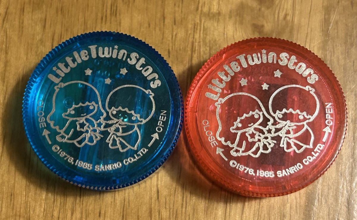 Vintage Sanrio Little Twin Stars Pencil Sharpener Set 2 Red Blue 1985
