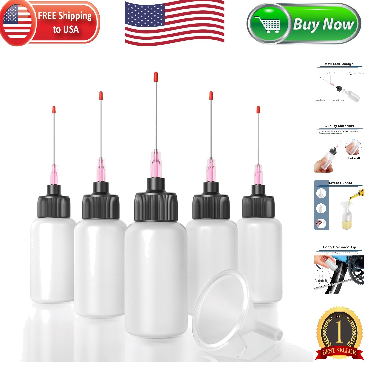 1 Oz Plastic Squeeze Bottles with 1.5" Stainless Needle – Leak-Proof for Crafts