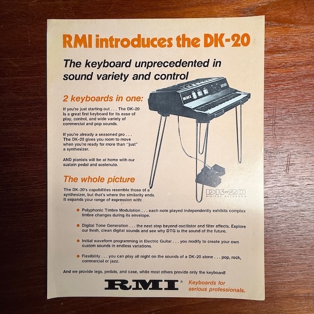 VINTAGE RMI DK-20 INFORMATIONAL BROCHURE