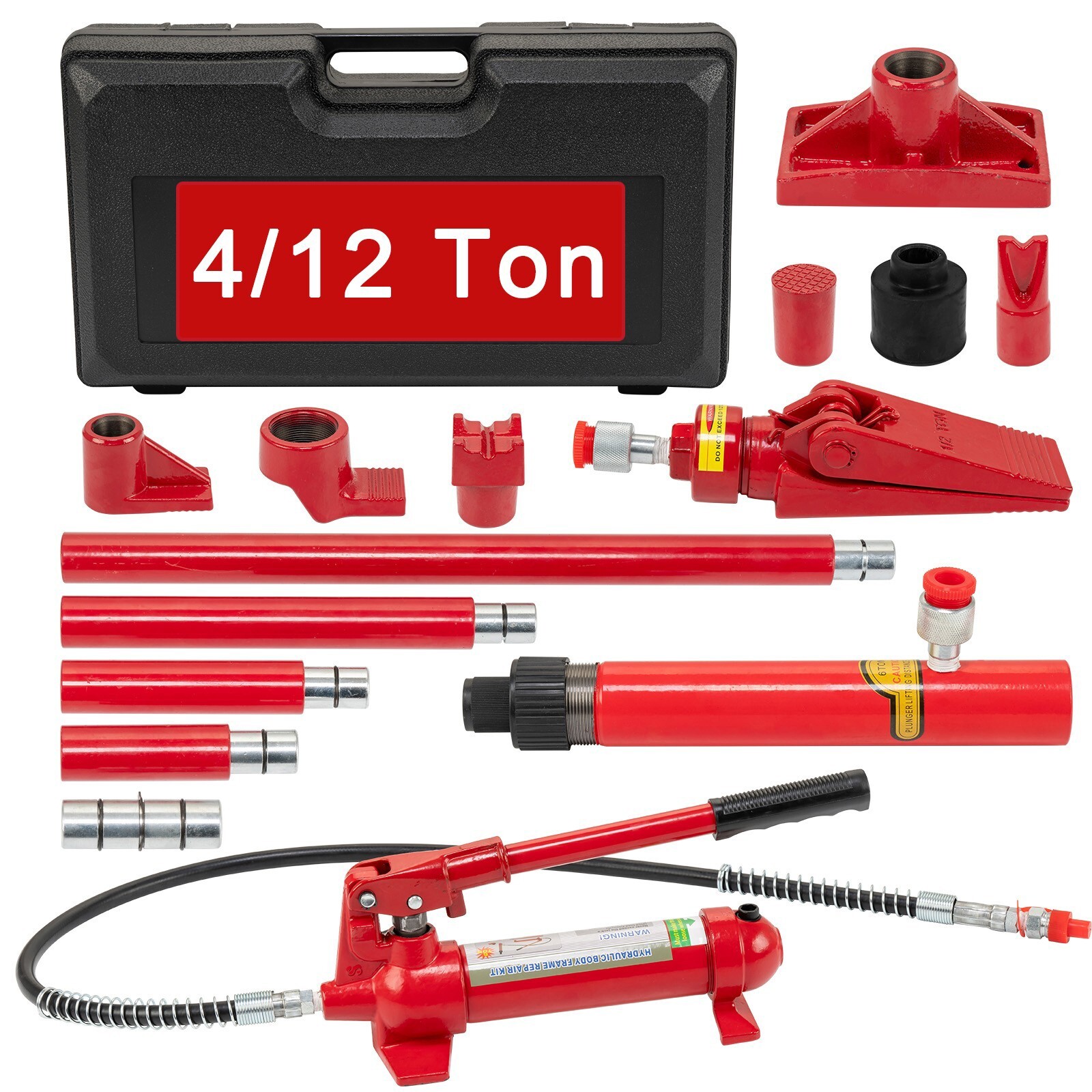 4/12 Ton Porta Power Hydraulic Jack Air Pump Lift Ram Auto Body Frame Repair Kit