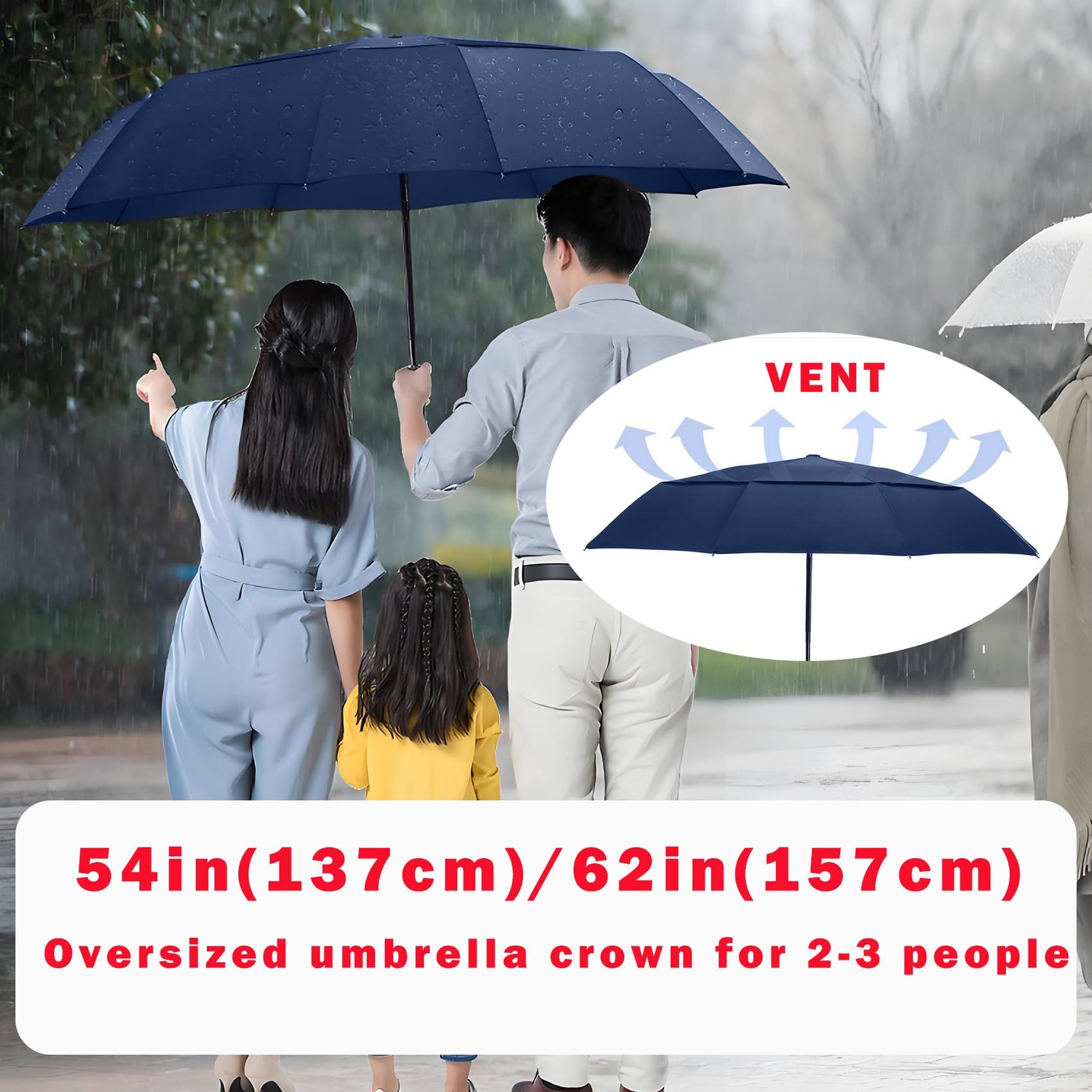 Golf Umbrella 49/54/62 Inch Large Double Canopy Windproof Compact Travel