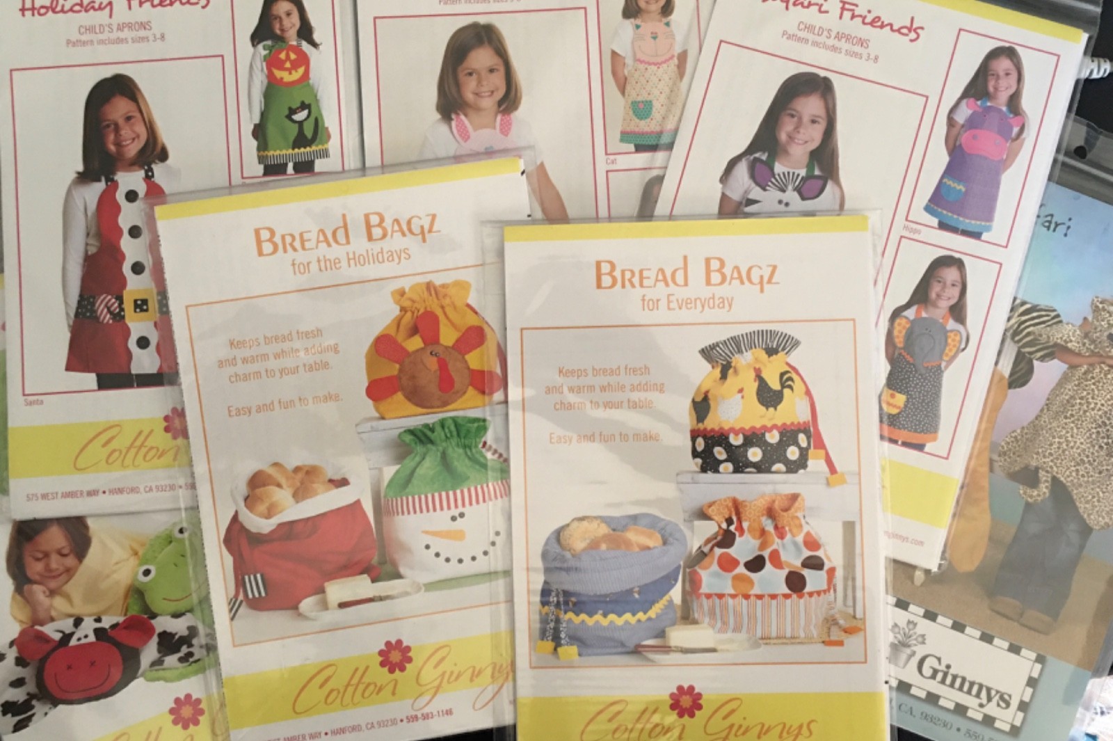 Cotton Ginny Patterns - Adorable Bread Bagz, Aprons & Blankets - Your Choice