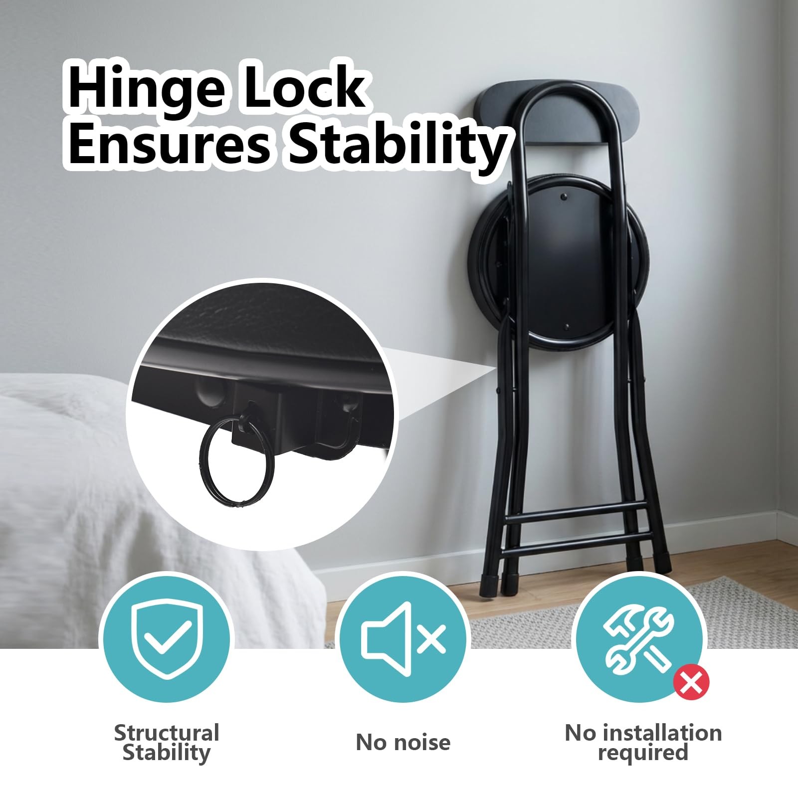 Folding Stool,Cushioned Padded Folding Bar Stool,18inch Black Height Heavy Du...