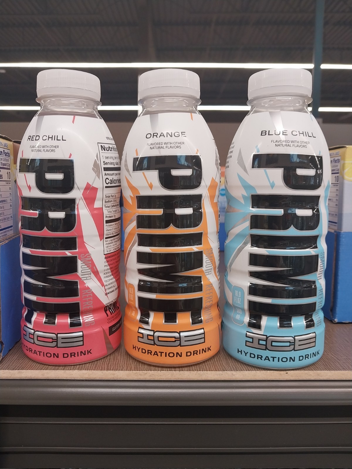 New Prime ICE Hydration Drink..Blue Chill, Red Chill Orange, 16.9 Sealed Bottles