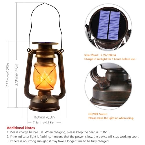 Solar Lanterns Outdoor Waterproof, 2 Pack Flickering Flame LED Hanging