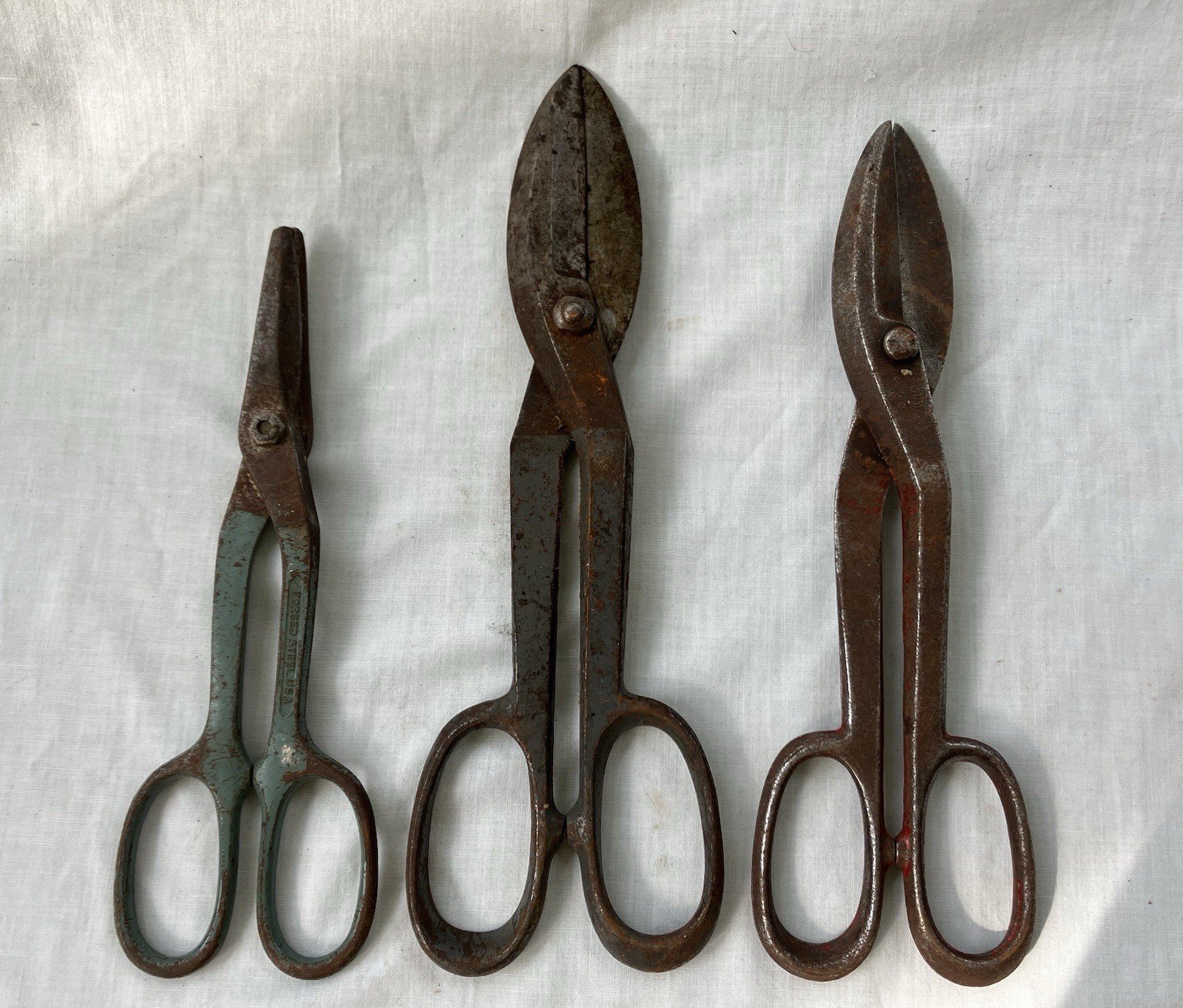 Vintage Lot of 3 Heavy Duty Steel Sheet Metal Tin Snips Shears