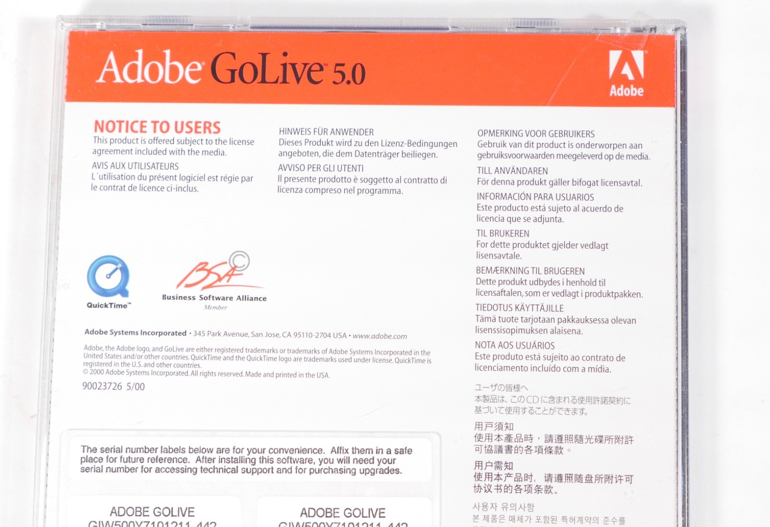 Adobe GoLive 5.0 for Macintosh with Serial numbers