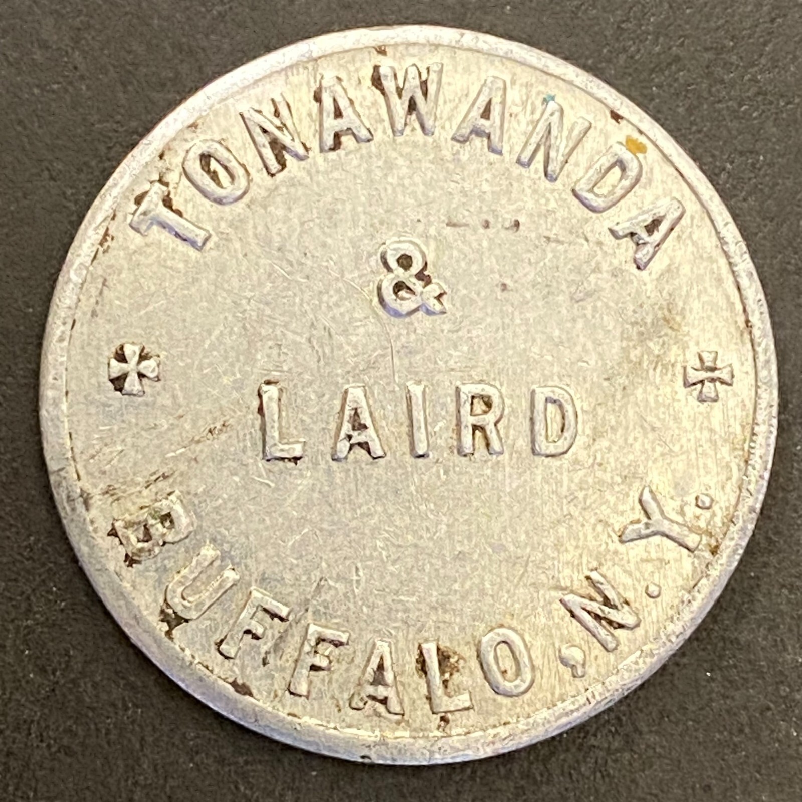 Tonawanda & Laird (Service Station?) Buffalo, NY Alum Token Receipt 25mm Scarce