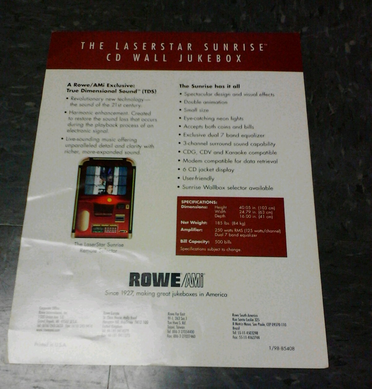 ROWE/AMI SUNRISE CD Jukebox flyer- original