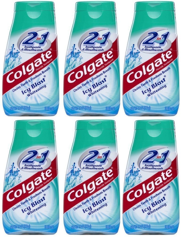 Colgate 2 in 1 Toothpaste Mouthwash Whitening 4.6 Tubes, Icy Blast, 27.6 Oz,