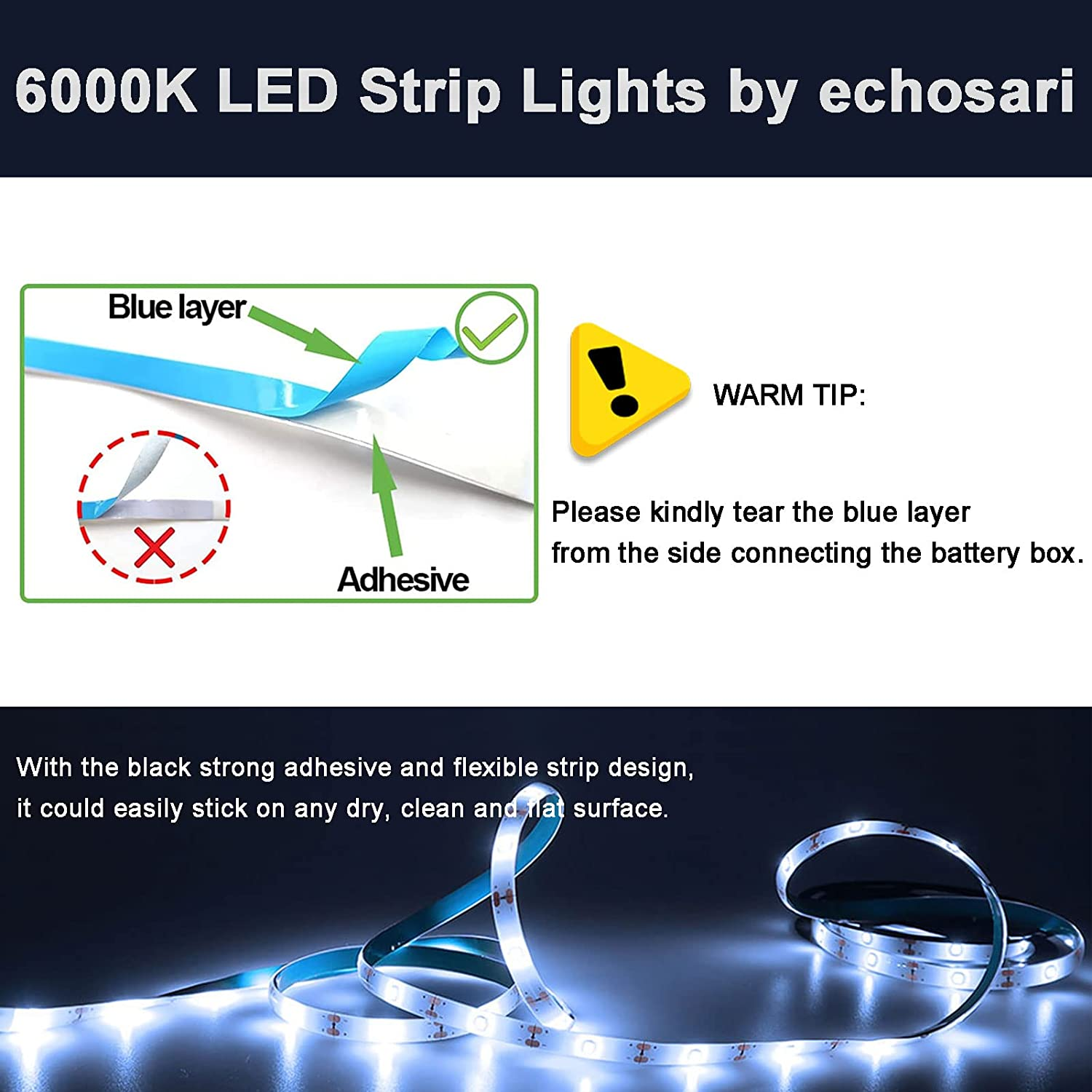 Battery Operated Led Strip Lights White with Remote 8 Modes Dimmable Timer S