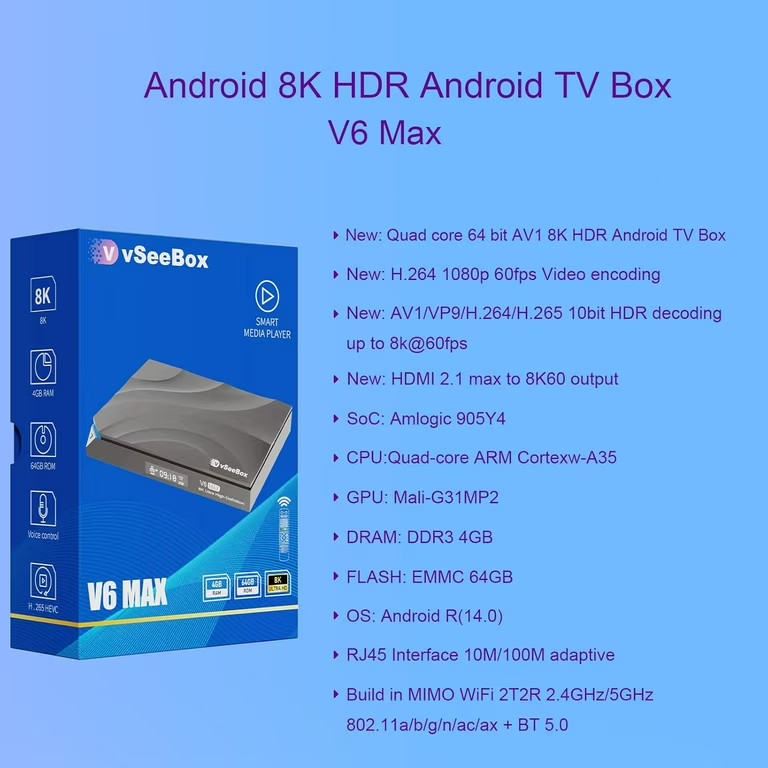 vSeeBox V6 Max Android Streaming Box – Authorized, Fast Same-Day Ship