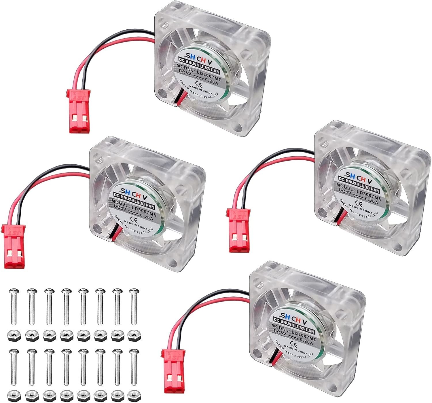 4Pcs 0.25A DC 5V Cooling Radiator Fans 30x30mm LED Blue Light Brushless CPU Heat