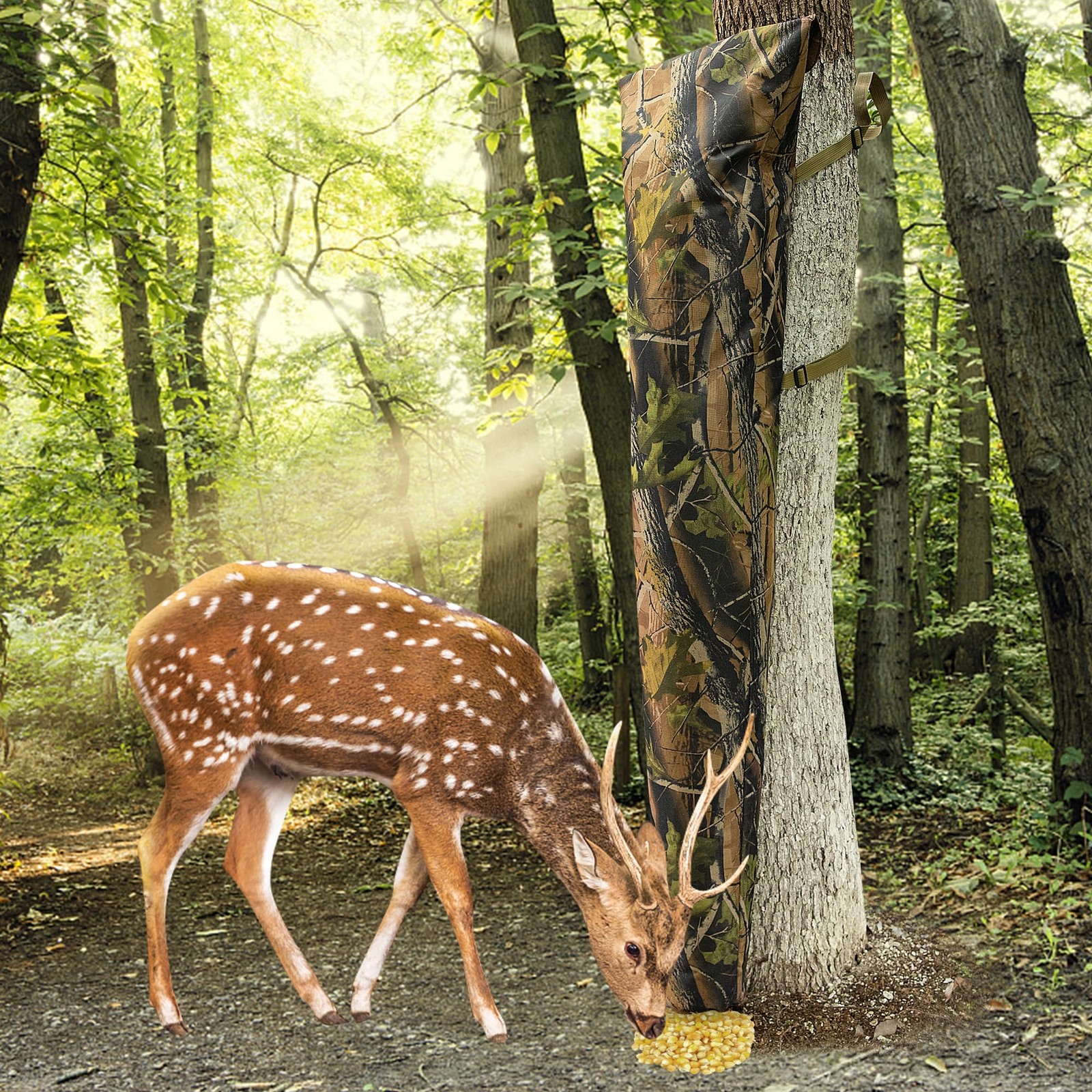 Adjustable Camo Feeders-100 Lb Tree Hugger Gravity Deer Feeder with Adjustable