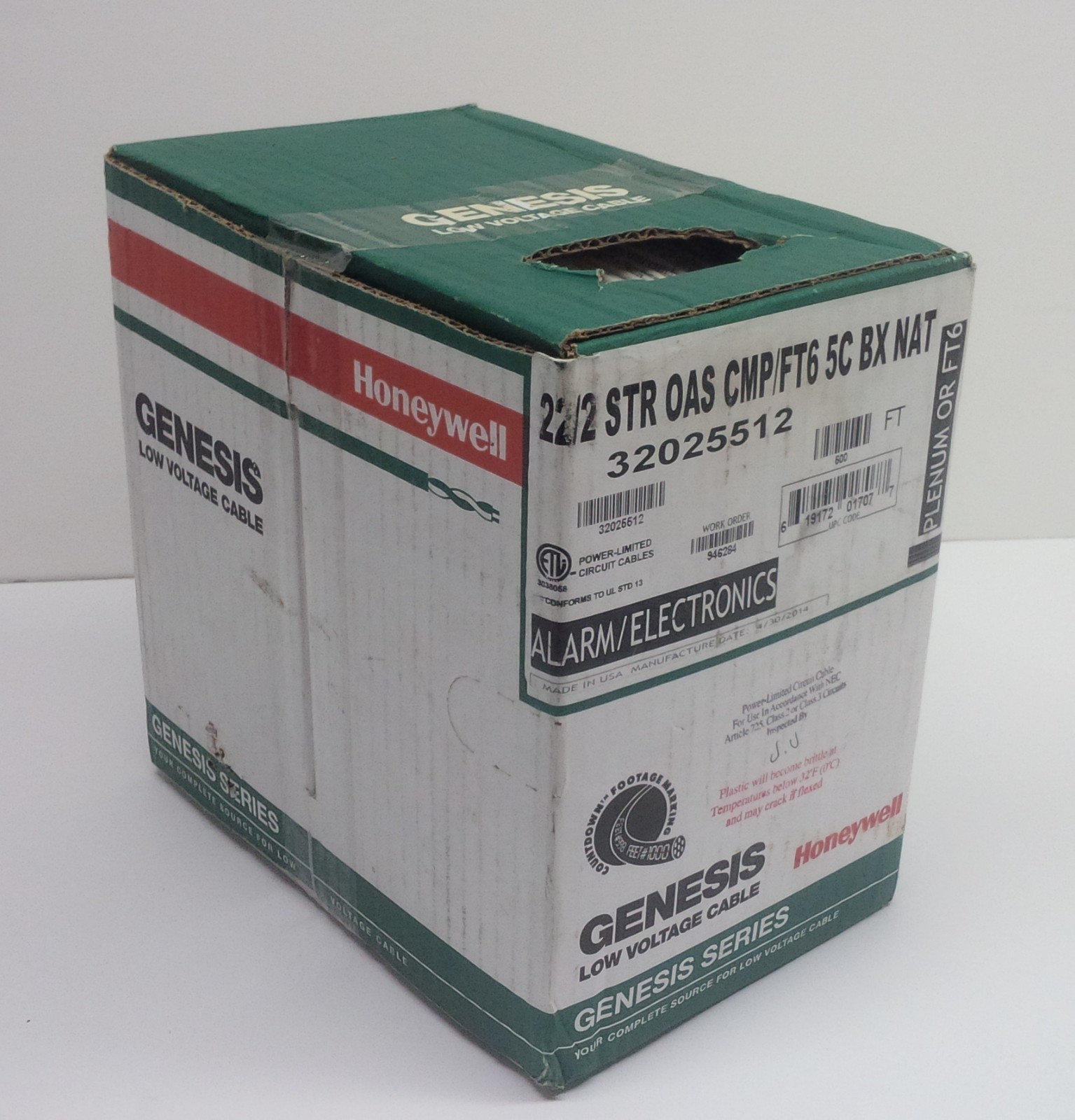 Genesis Low Voltage Cable (Honeywell) 31025512 22/2 STR CMP/FT6 5C BX NAT New