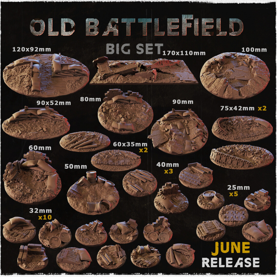 3D Printed Old Battle Mini Bases For Warhammer 40k, Great for Astra Militarum