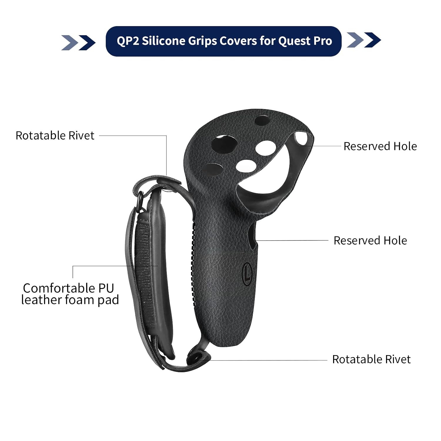 Silicone Grips for Meta Quest Pro Controllers (Black) | Come with PU Leather Cus