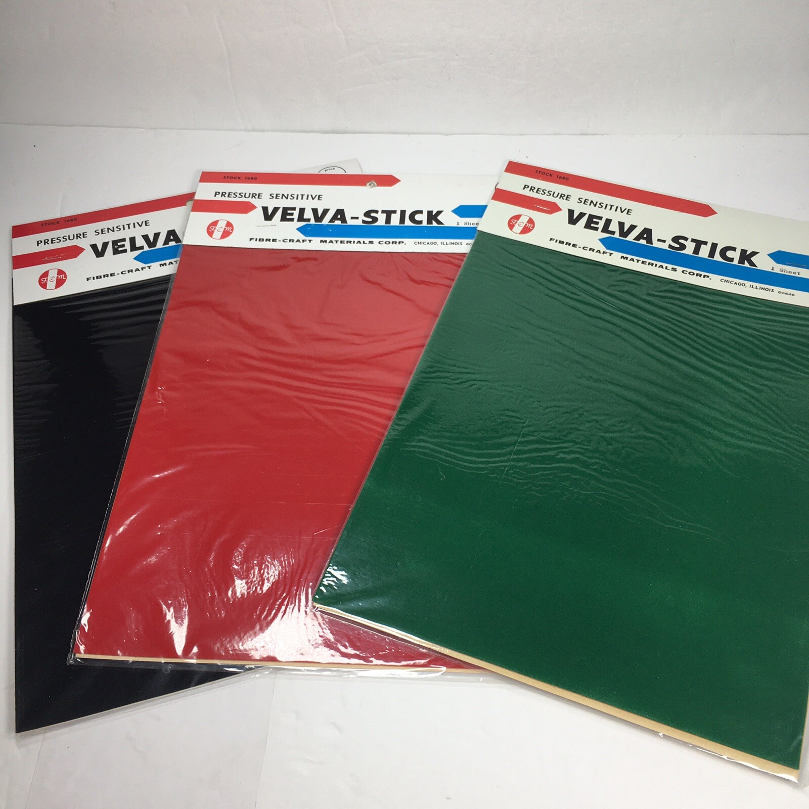 Vintage Velva Stick Sheet Lot Of 3 Packages Velvet Velour Craft Red Black Green