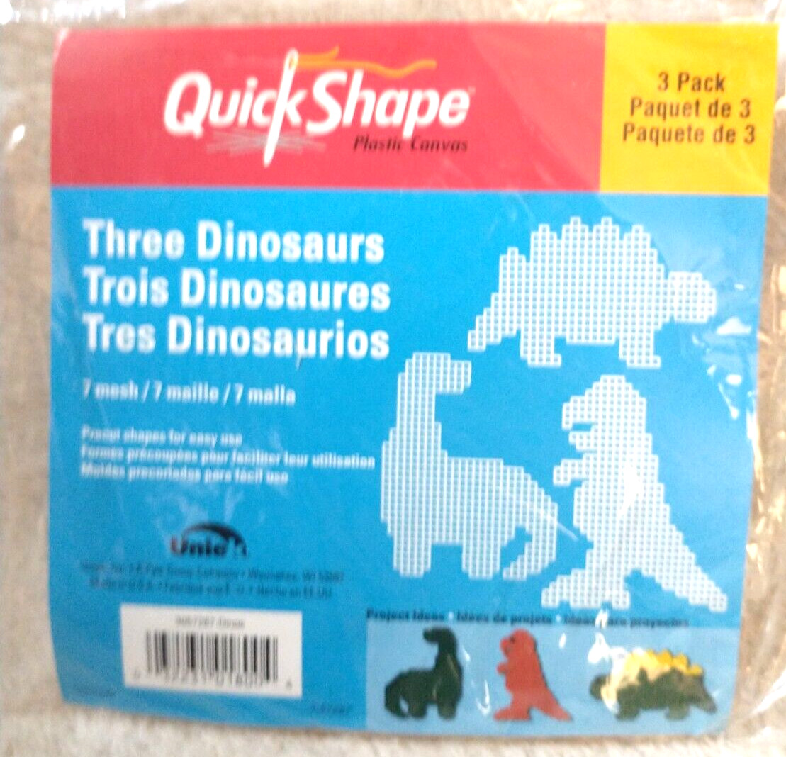 Quick Shape 3 Dinosaurs 3pk. Plastic Canvas Art Crafts Made in USA Granny Core