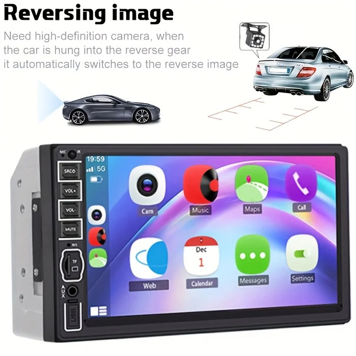 Double 2 Din 7'' Car Stereo Radio HD Touch Screen Carplay BT FM RDS Rear Camera；