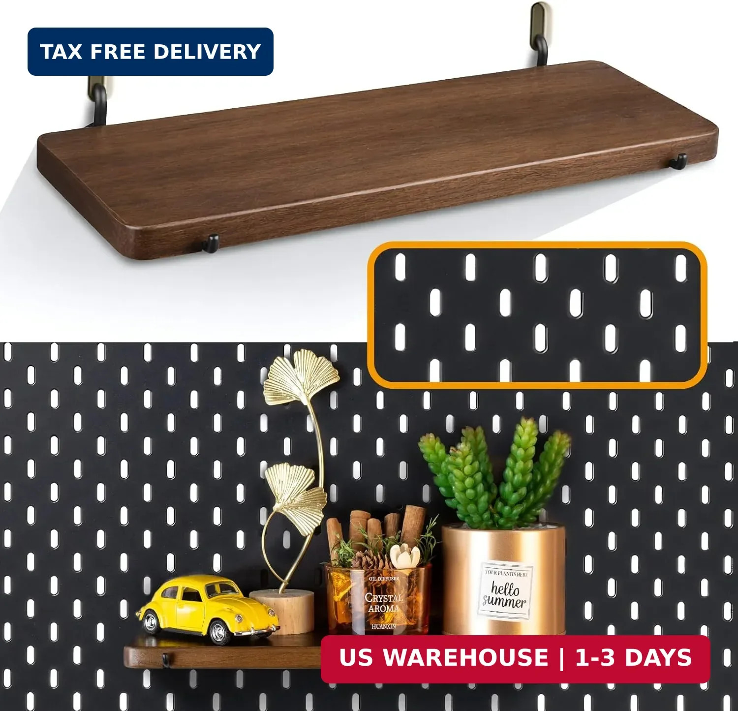 Walnut Color Pegboard Shelf, Pegboard Accessories, Wooden Pegboard Shelves with
