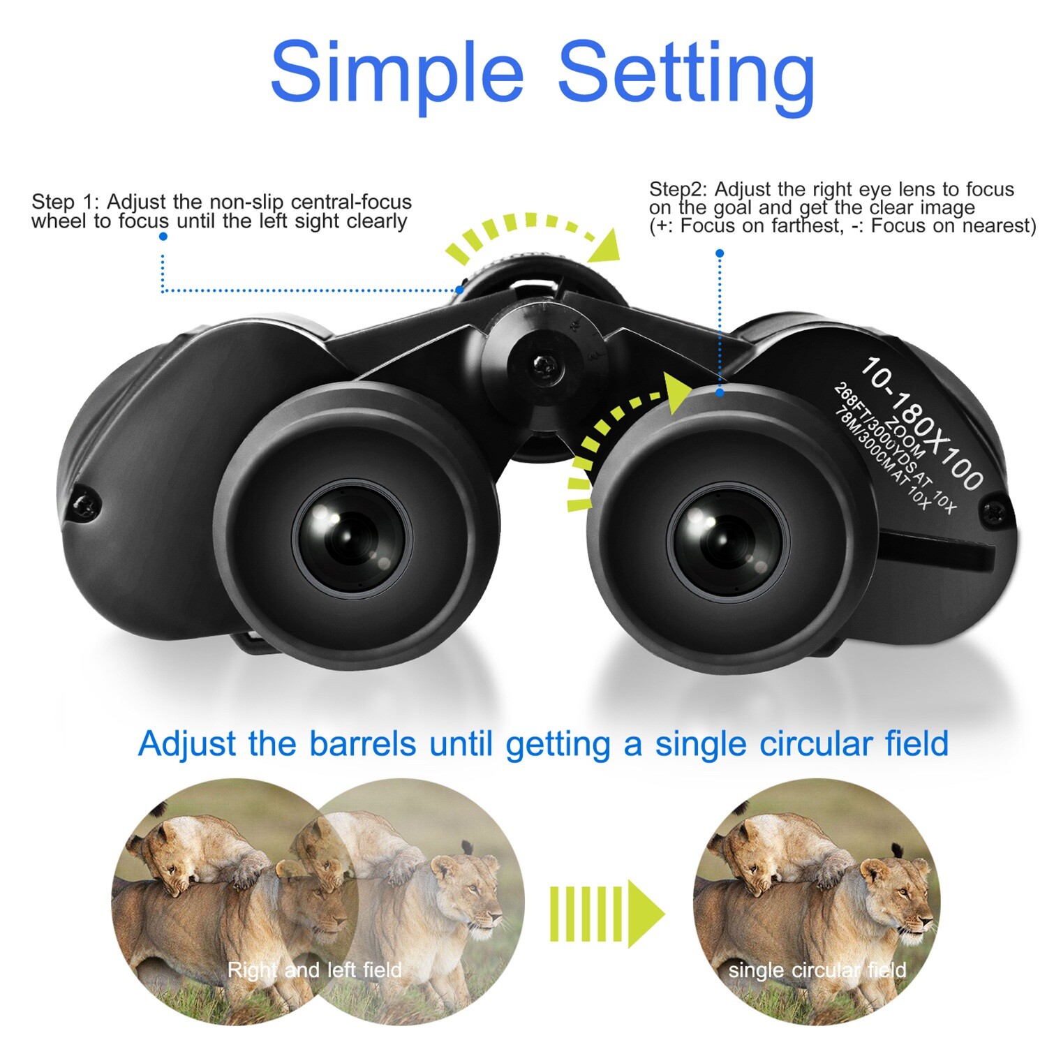 High Power Binocular for Adults w/ Low Light Night Vision, Compact Professional