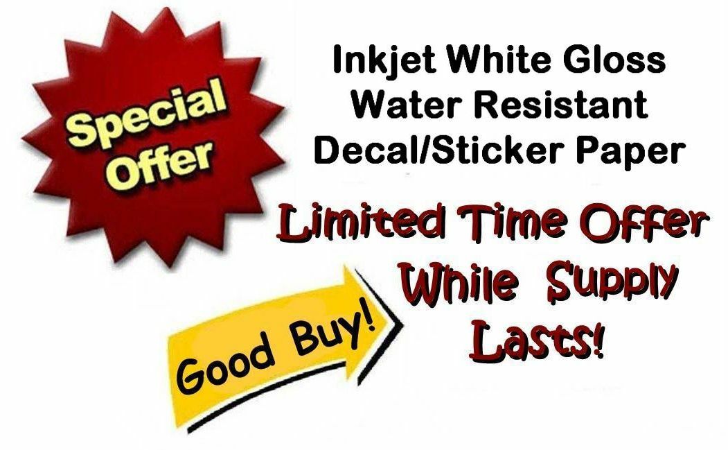 GREAT BUY - INKJET Glossy White Water Resistant Photo Sticker Paper - FREE SHIP!