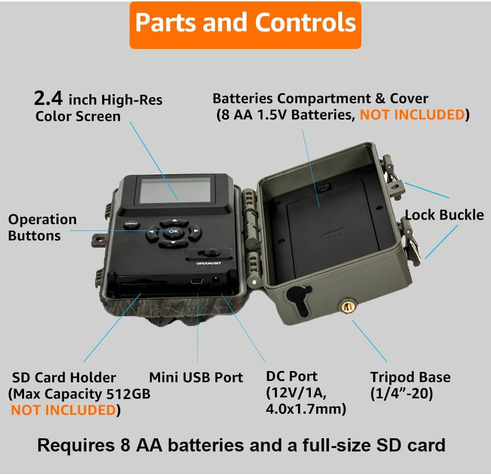 Gardepro A3S Trail Camera (Non-Cellular, Non-Wifi), 64MP Photo & 1296P HD Video,