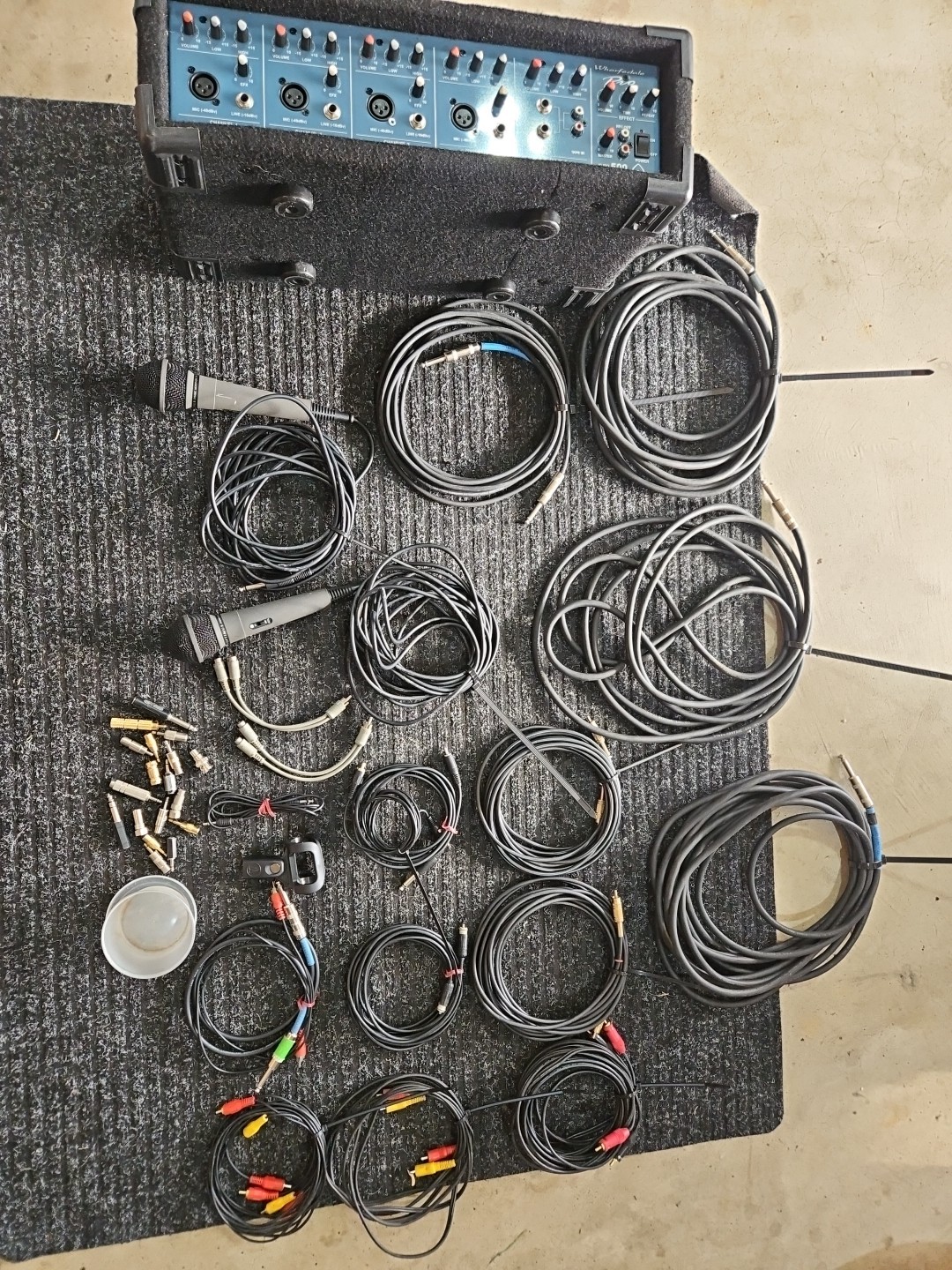 Wharfedale Pro PM-500 120 Watt 4 Channel Powered Mixer/Speaker Cable Lot