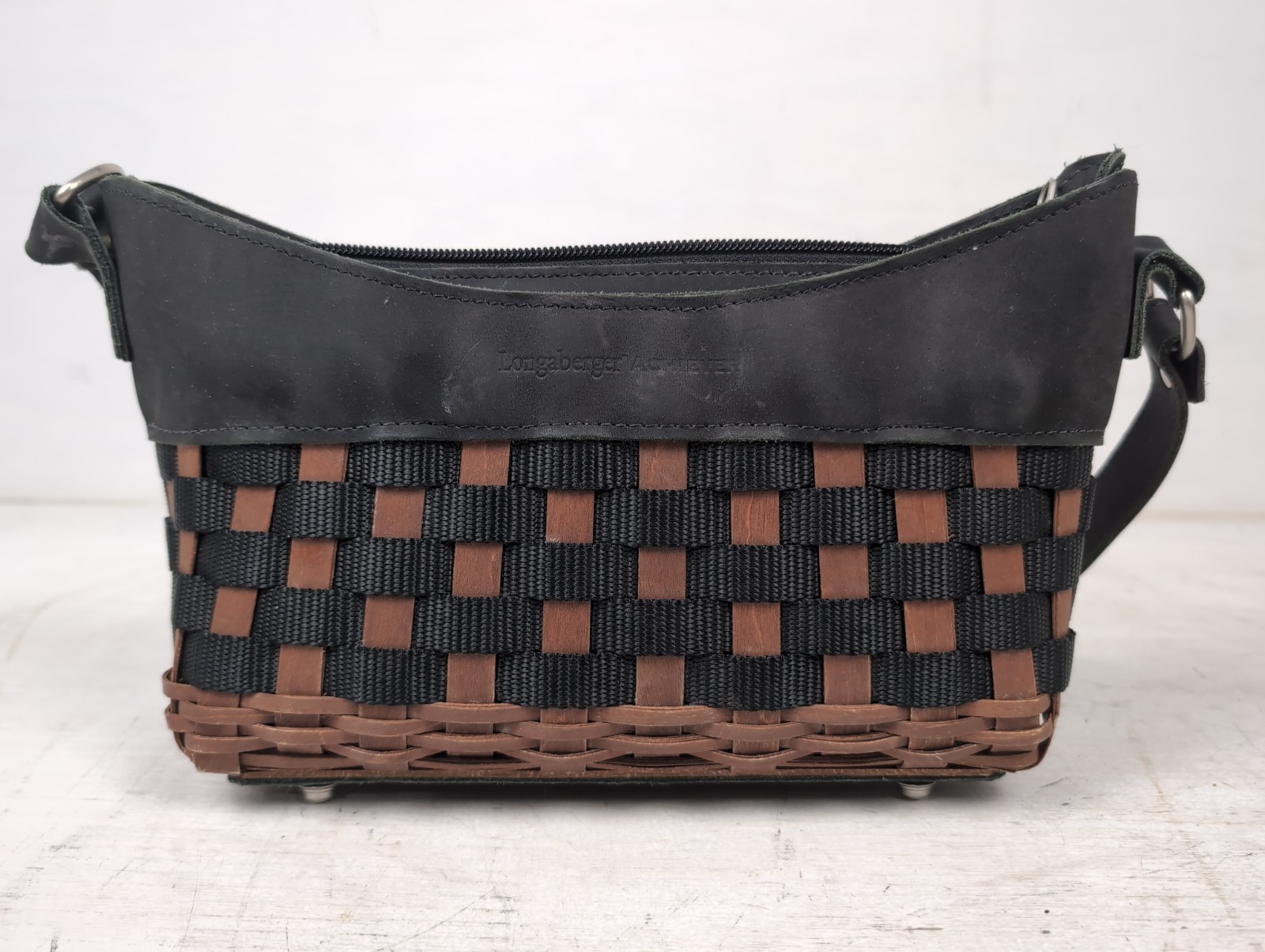 Longaberger achiever Leather Trim Black And Brown Basket 2009