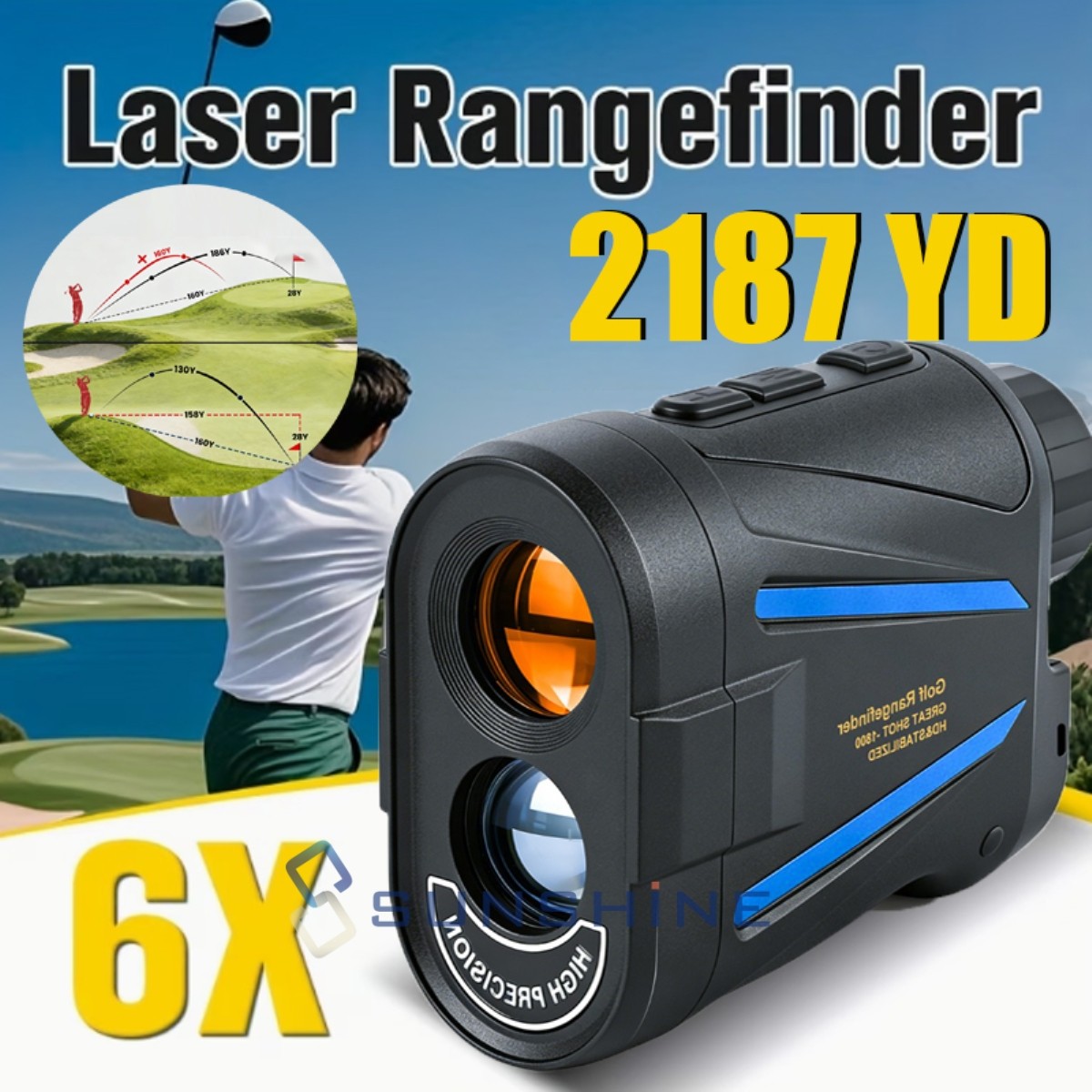 2187 Yard Golf Rangefinder, 6x Magnification, High-Precision Slope Mode Scanning