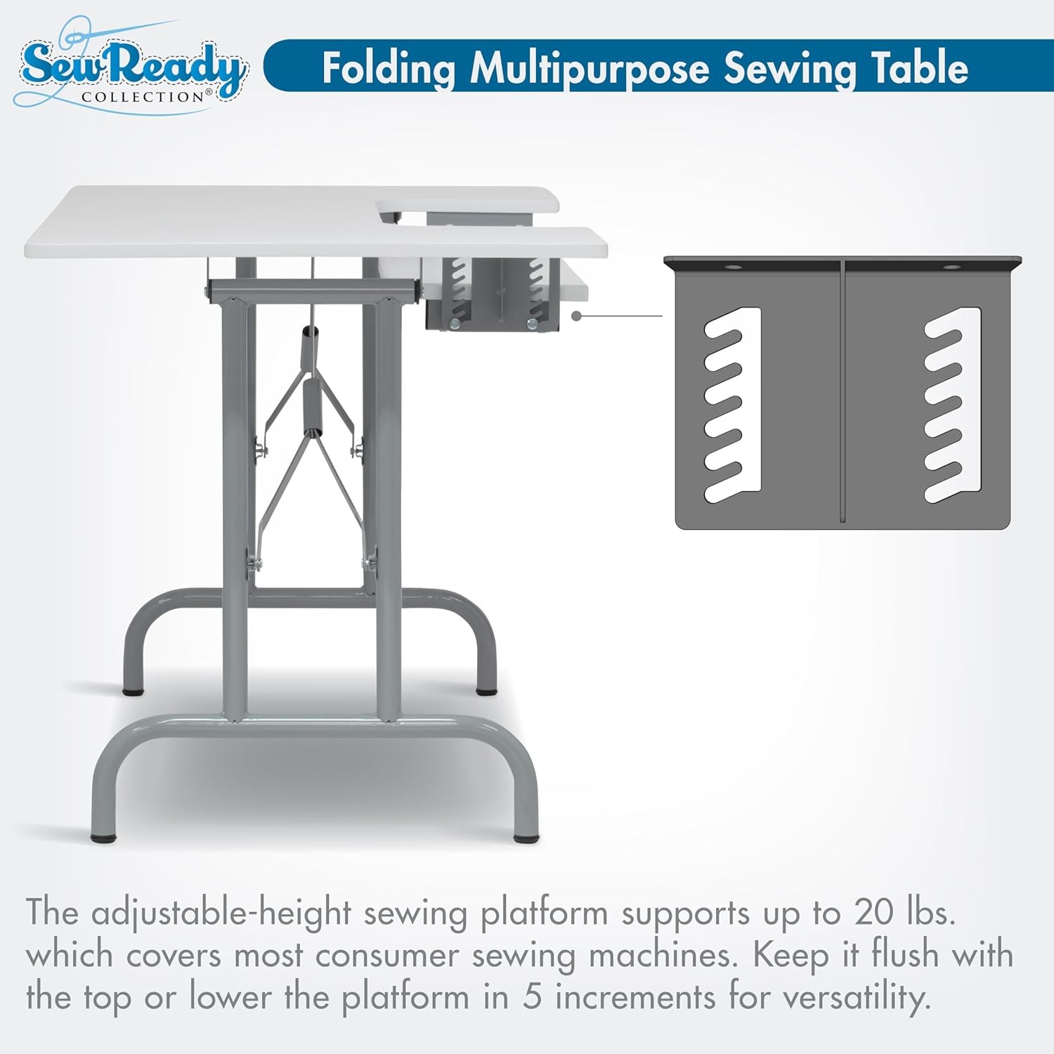 Sew Ready Folding Multipurpose Sewing Table - 47.5" W x 28" D Silver/White