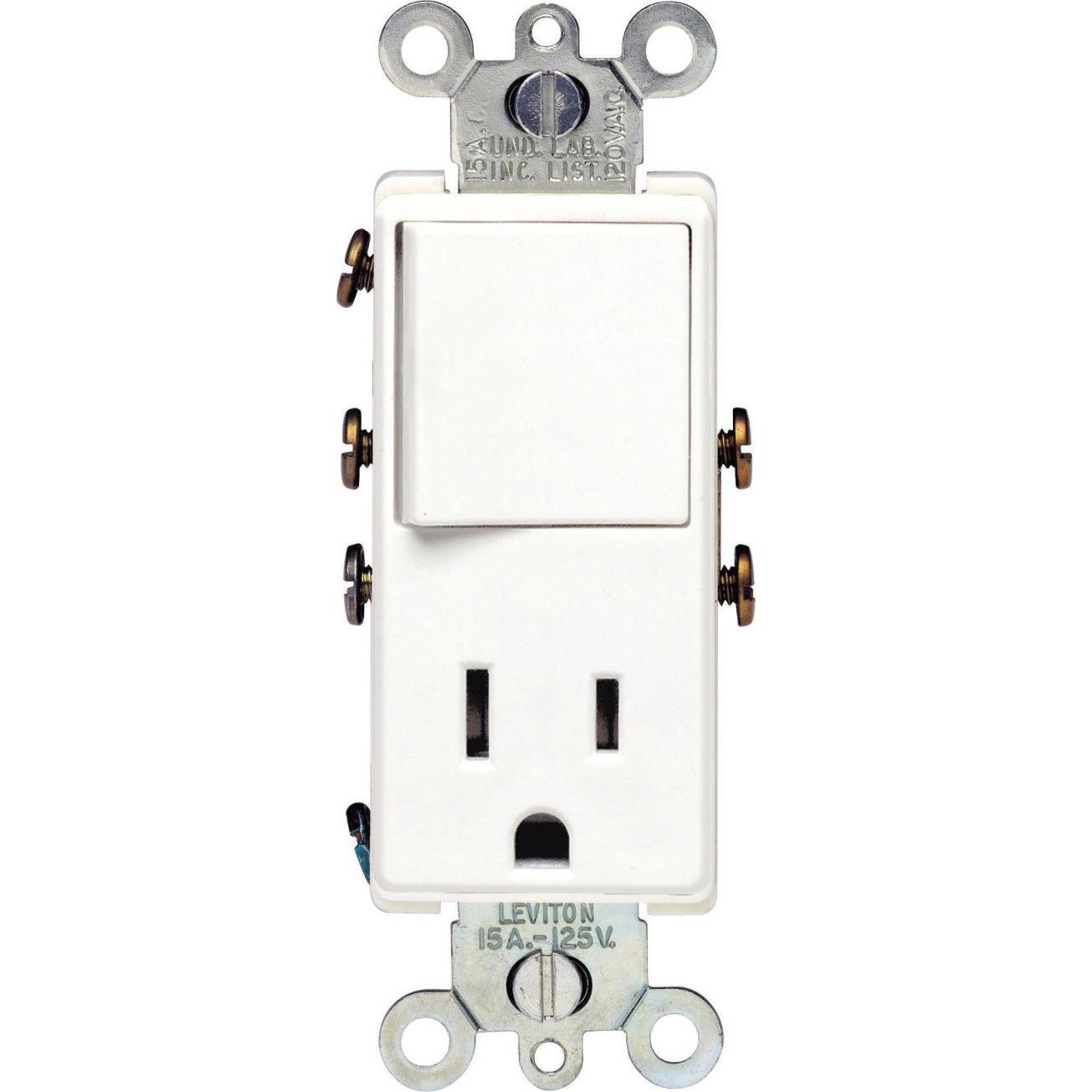 Combination Switch/Receptacle, 1 -Pole, 15 A, 120 V Switch, 125 V Receptacle, Wh