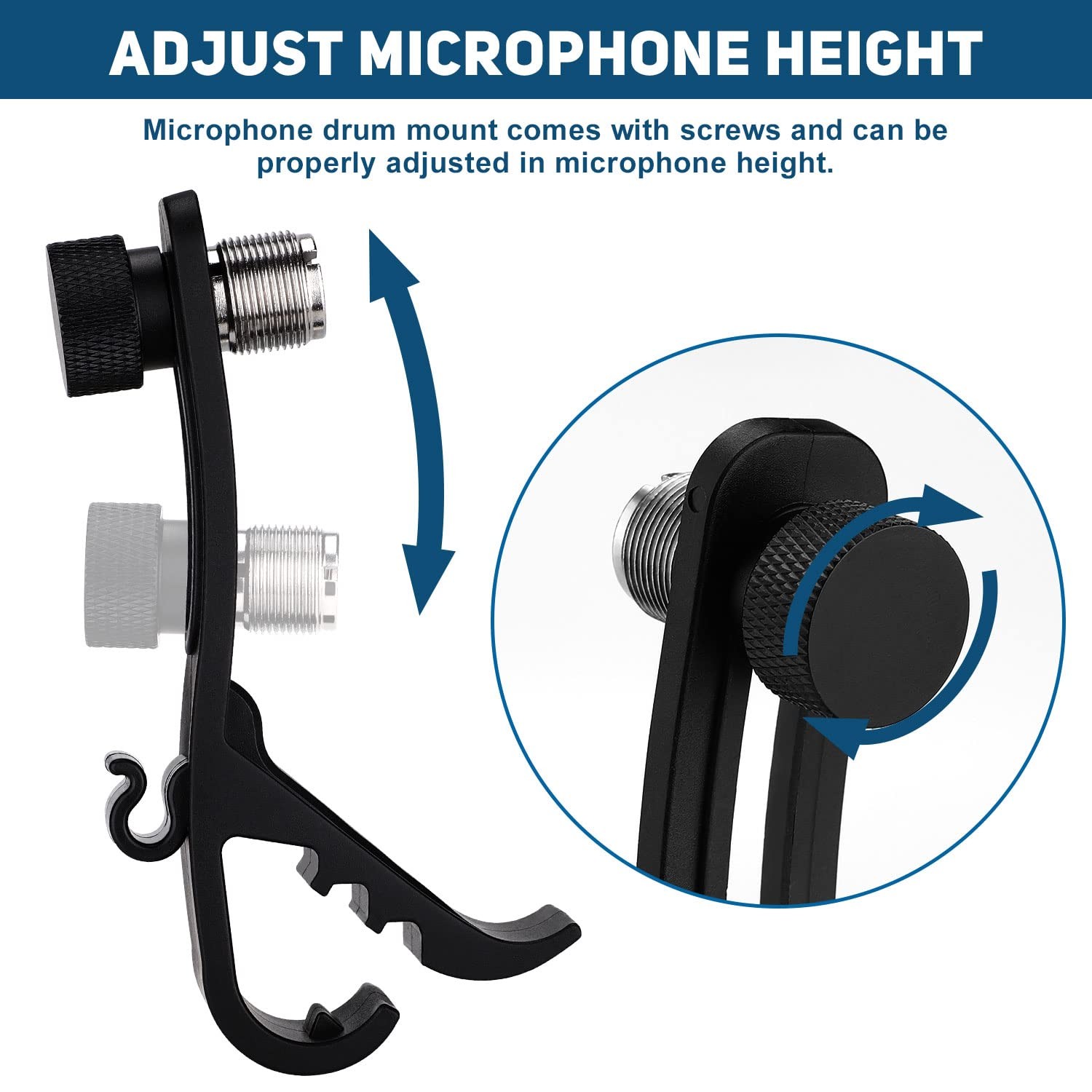 Facmogu 2PCS Drum Microphone Clip, Adjustable Mic Mount Clamp Holder Black
