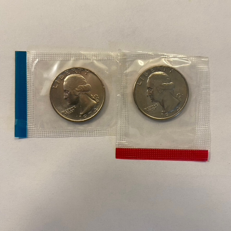 1974 P&D Washington Quarters Uncirculated in US Mint Set Cello