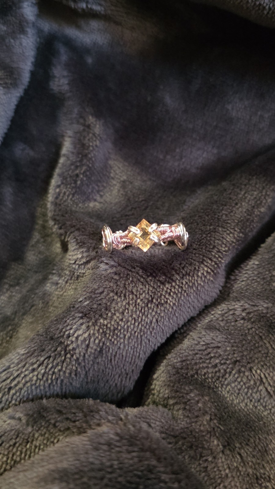 Handcrafted Wire Wrapped Silver Ring with Square Yellow Citrine Prong Setting