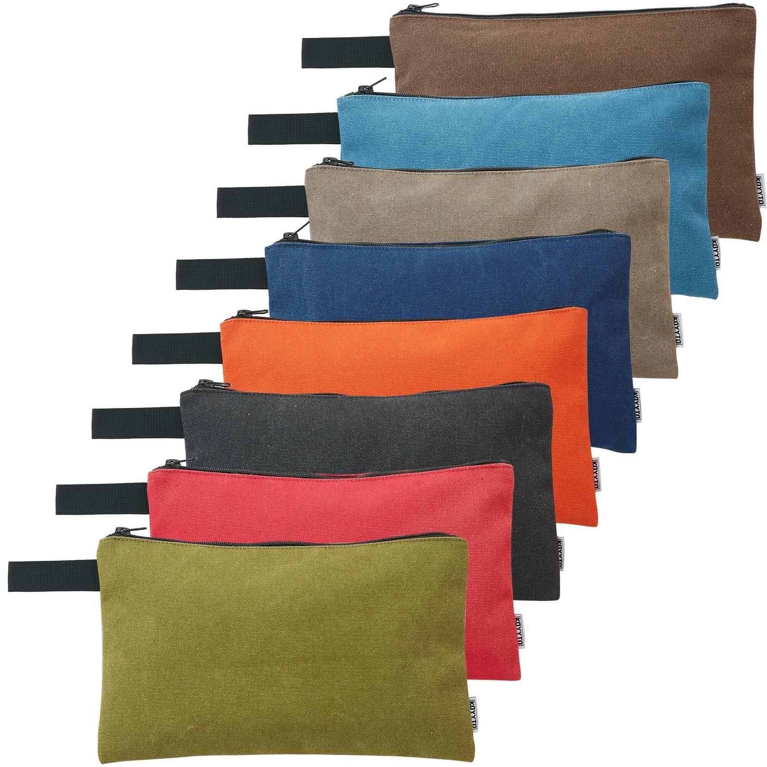 8 Pack Canvas Tool Pouch with Zipper,Upgrade 16 oz Heavy Duty Small Tool Bag,...